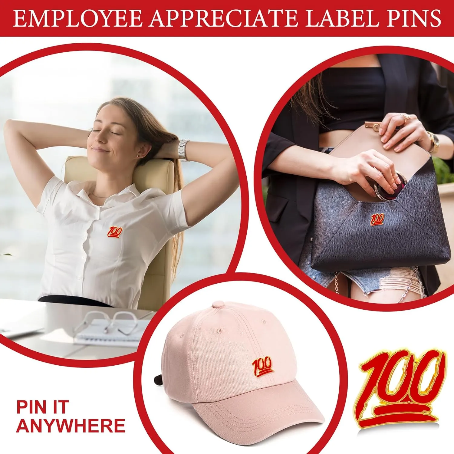 XunYee 24 Pcs One Hundred School Enamel Pins Employee Appreciate Reward Label Pins for Students Classroom Teacher Employees Graduation Gift