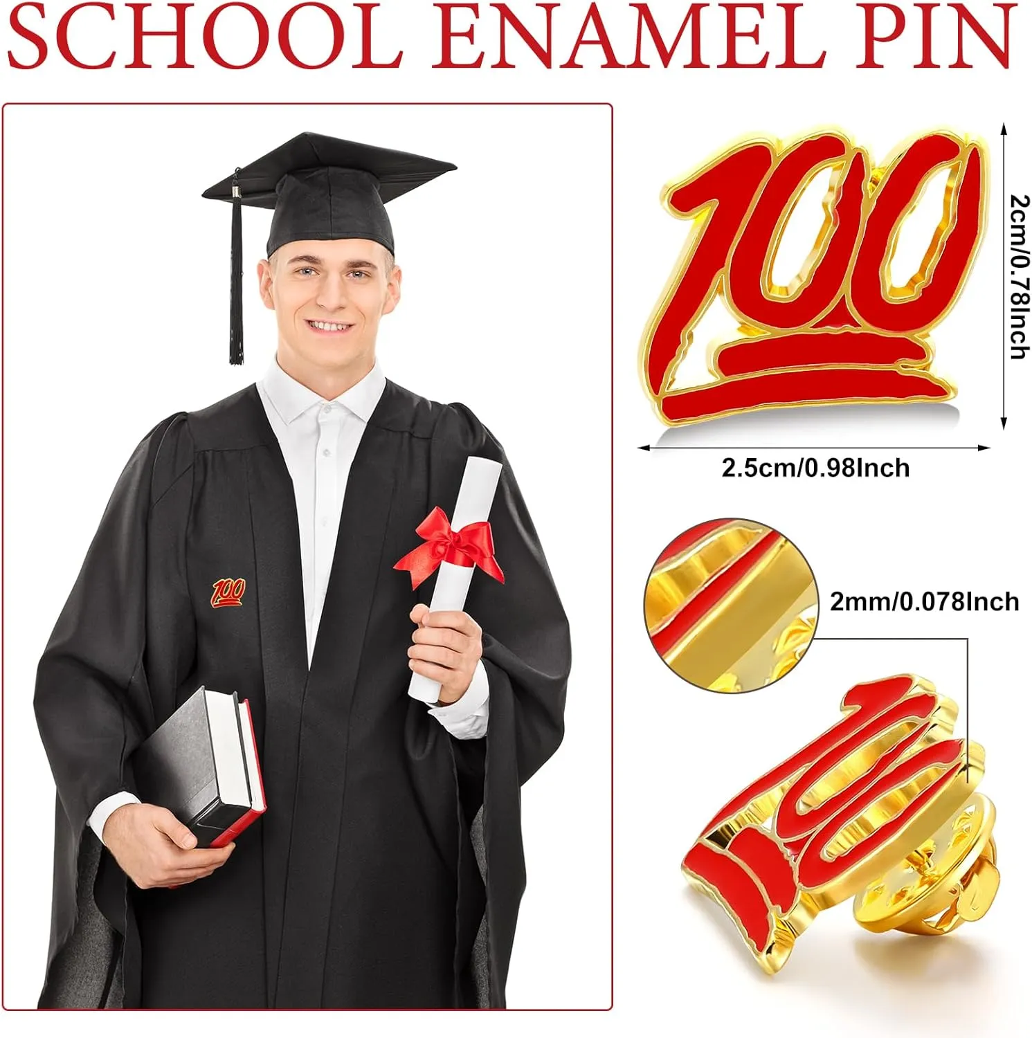 XunYee 24 Pcs One Hundred School Enamel Pins Employee Appreciate Reward Label Pins for Students Classroom Teacher Employees Graduation Gift