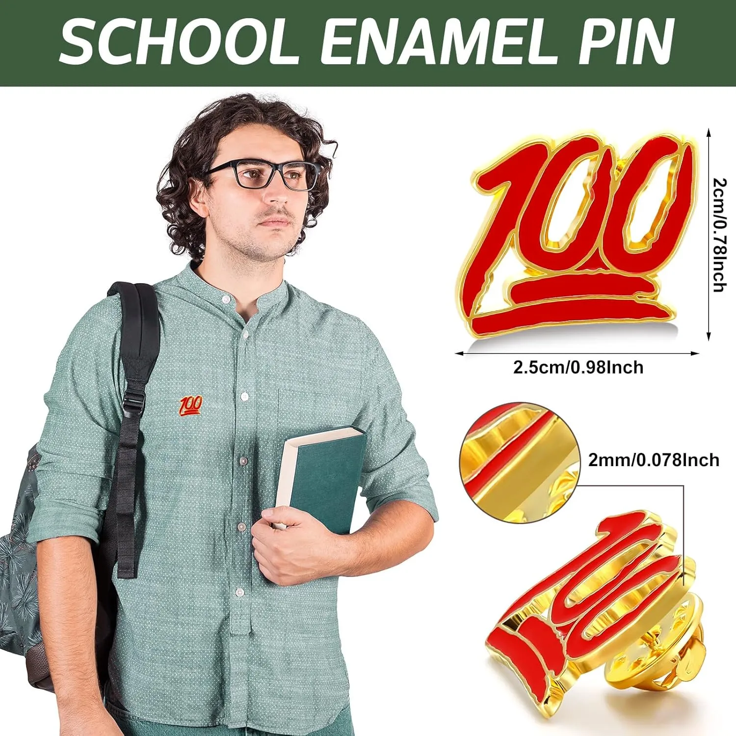 XunYee 60 Pcs One Hundred School Enamel Pins Employee Appreciate Reward Label Pins for Students Classroom Teacher Employees Graduation Gift