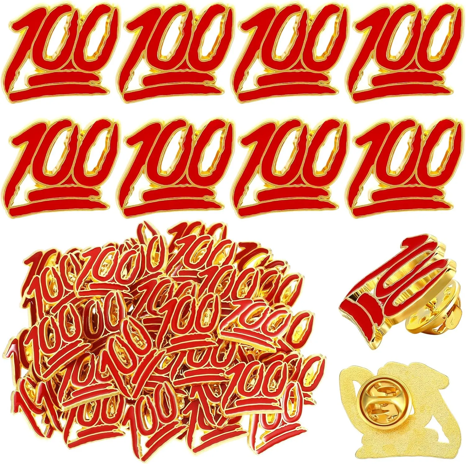 XunYee 60 Pcs One Hundred School Enamel Pins Employee Appreciate Reward Label Pins for Students Classroom Teacher Employees Graduation Gift