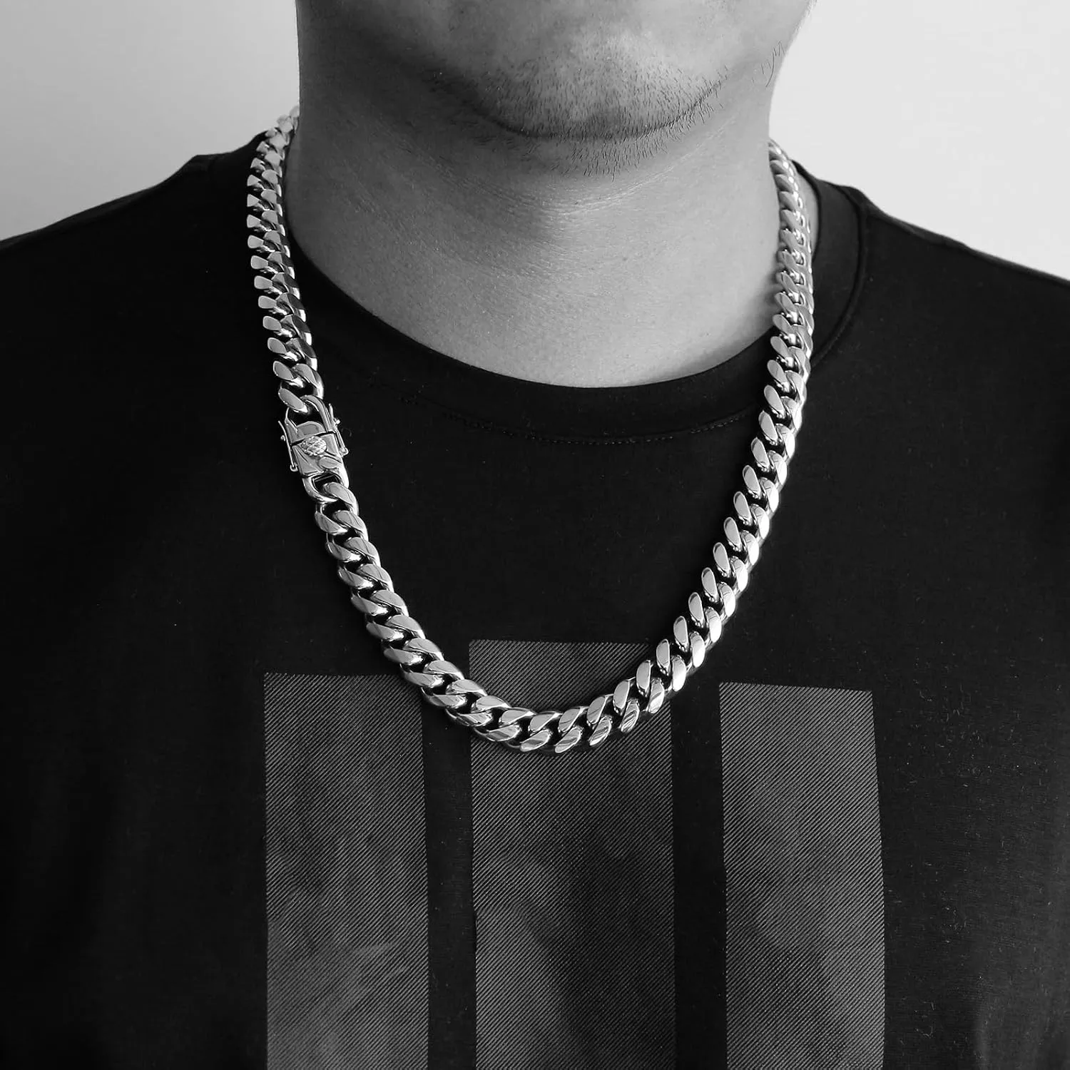 XXMAYSTAR Miami Cuban Link Chain for Men- 316L Stainless Steel 12MM Width Fashion Glossy Buckle Hip Hop Jewelry,Thick Chain for men 18K Gold Plated/Silver with Gift Box