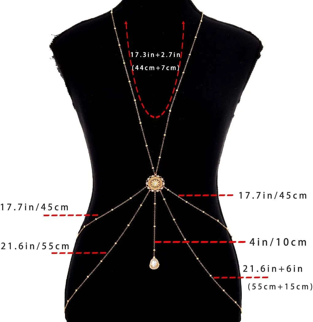 Yalice Rhinestone Body Chain for Women Gold Beaded Belly Waist Chains Bra with Coin Summer Beach Body Jewelry