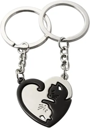 yaozeio Cat Matching Keychains for Couples Gifts for Boyfriend Girlfriend Wife Husband Birthday Gift Matching Friendship Gifts for Women Men Couple Keychains for Him and Her