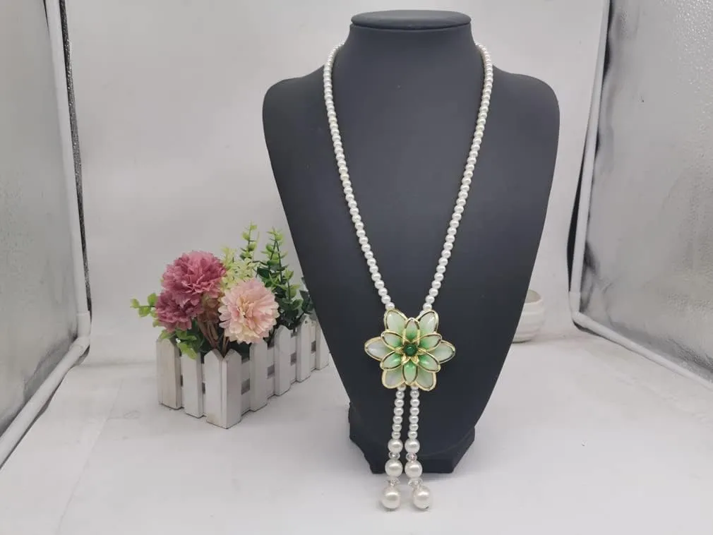 YAZILIND Imitation Pearl Necklace Flower Bohemian Glass Flower Clavicle Vintage Women Handmade Accessories