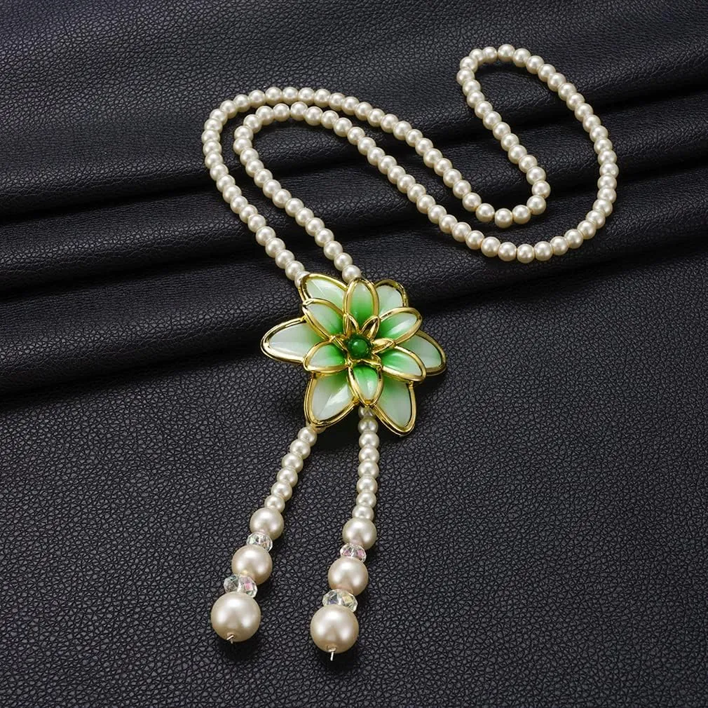 YAZILIND Imitation Pearl Necklace Flower Bohemian Glass Flower Clavicle Vintage Women Handmade Accessories