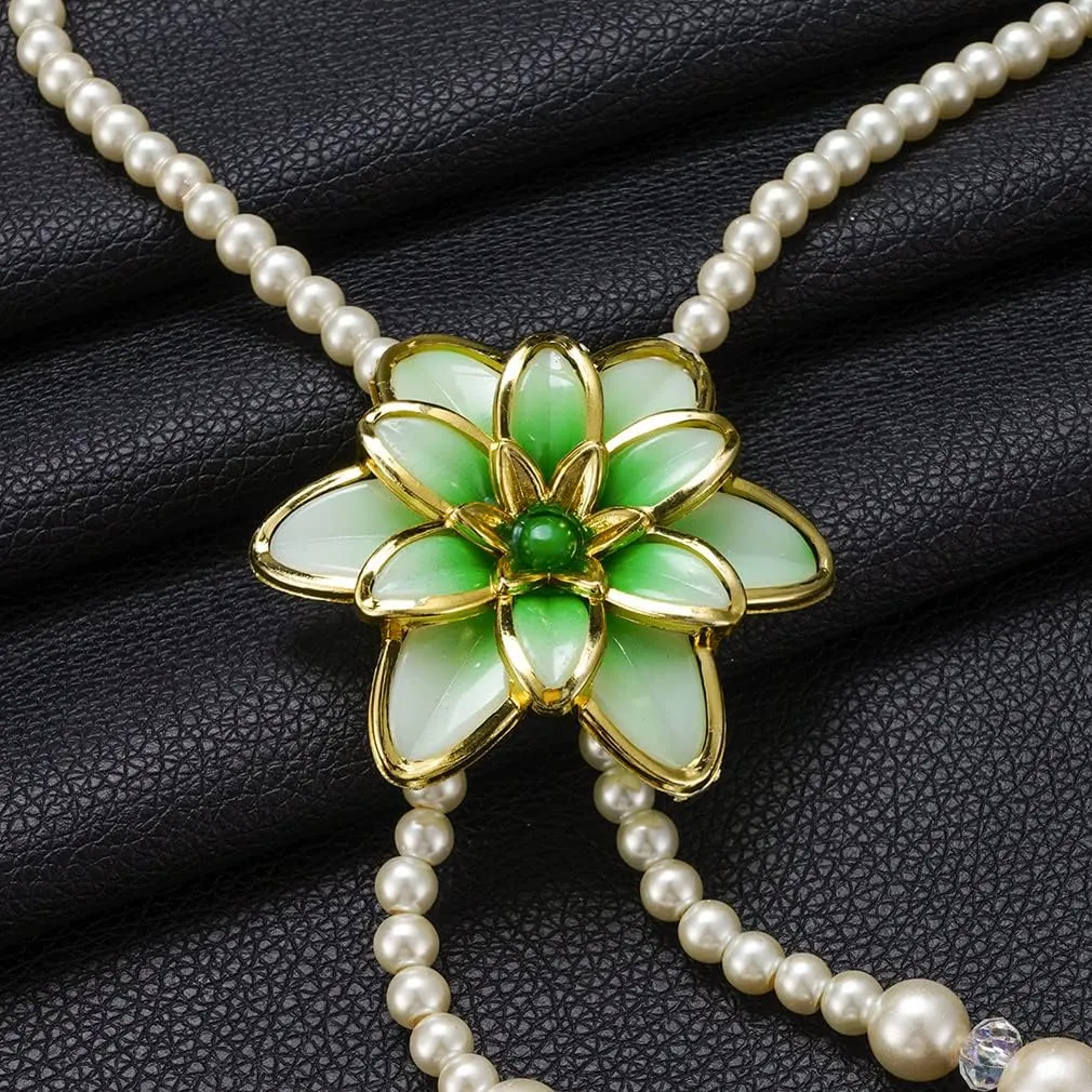 YAZILIND Imitation Pearl Necklace Flower Bohemian Glass Flower Clavicle Vintage Women Handmade Accessories
