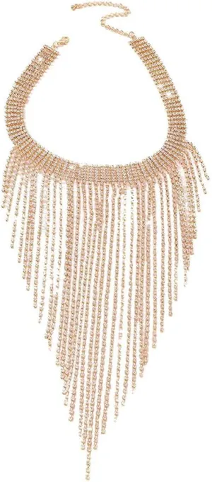 YAZILIND Women's Rhinestone Tassel Luxury Long Necklace Exaggerated Nightclub Style Jewelry Vintage Back Accessories