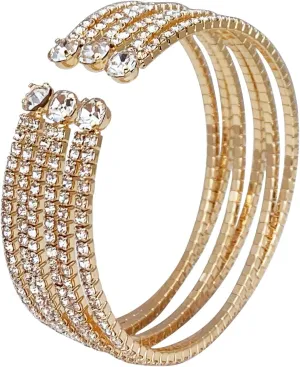 YBMYCM Bling MultiLayer Crystal Rhinestone Cuff Bracelet Gold Silver Cuff Bracelet for Women as Prom Party Wedding Dating Jewellery Accessory