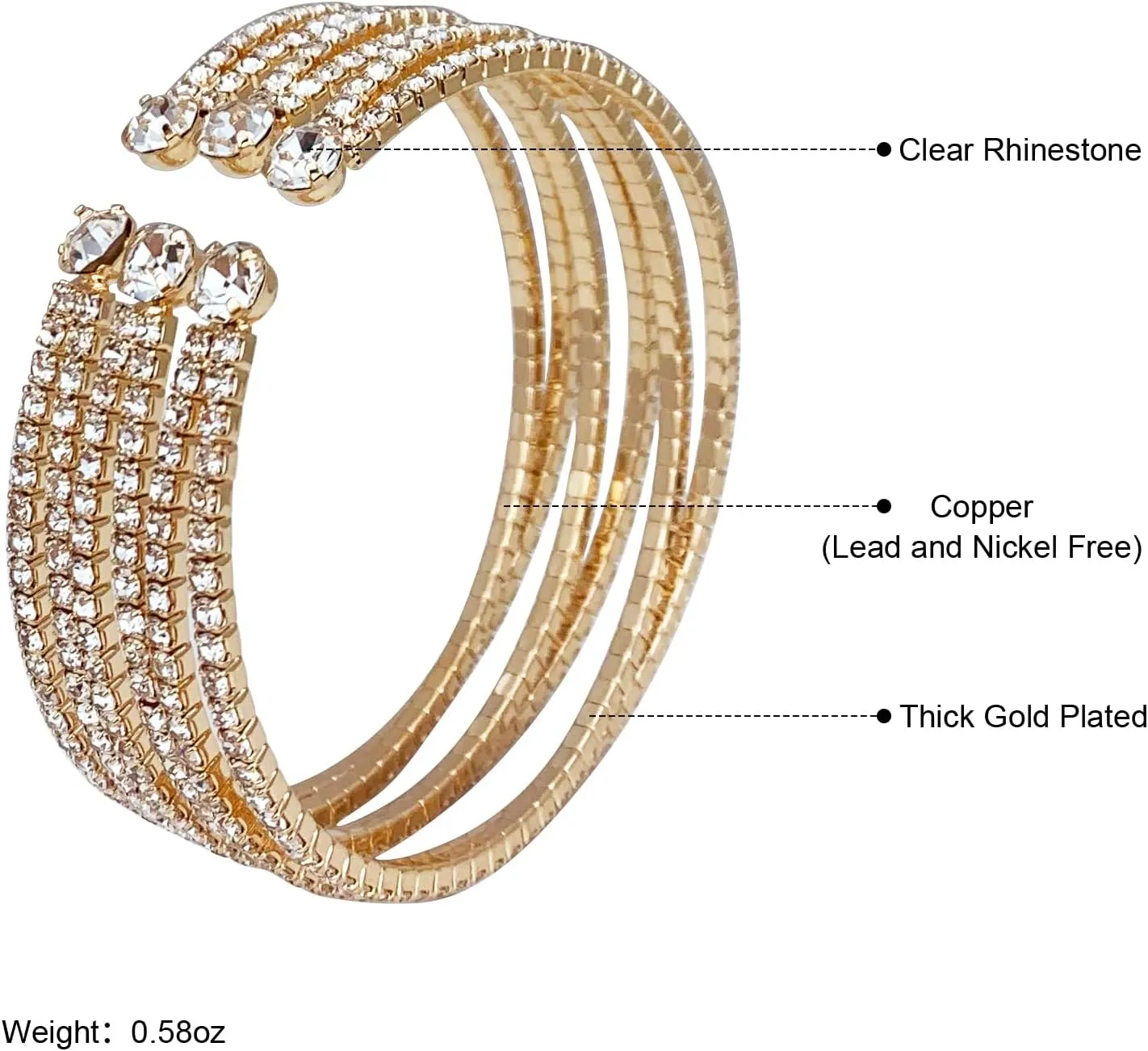 YBMYCM Bling MultiLayer Crystal Rhinestone Cuff Bracelet Gold Silver Cuff Bracelet for Women as Prom Party Wedding Dating Jewellery Accessory