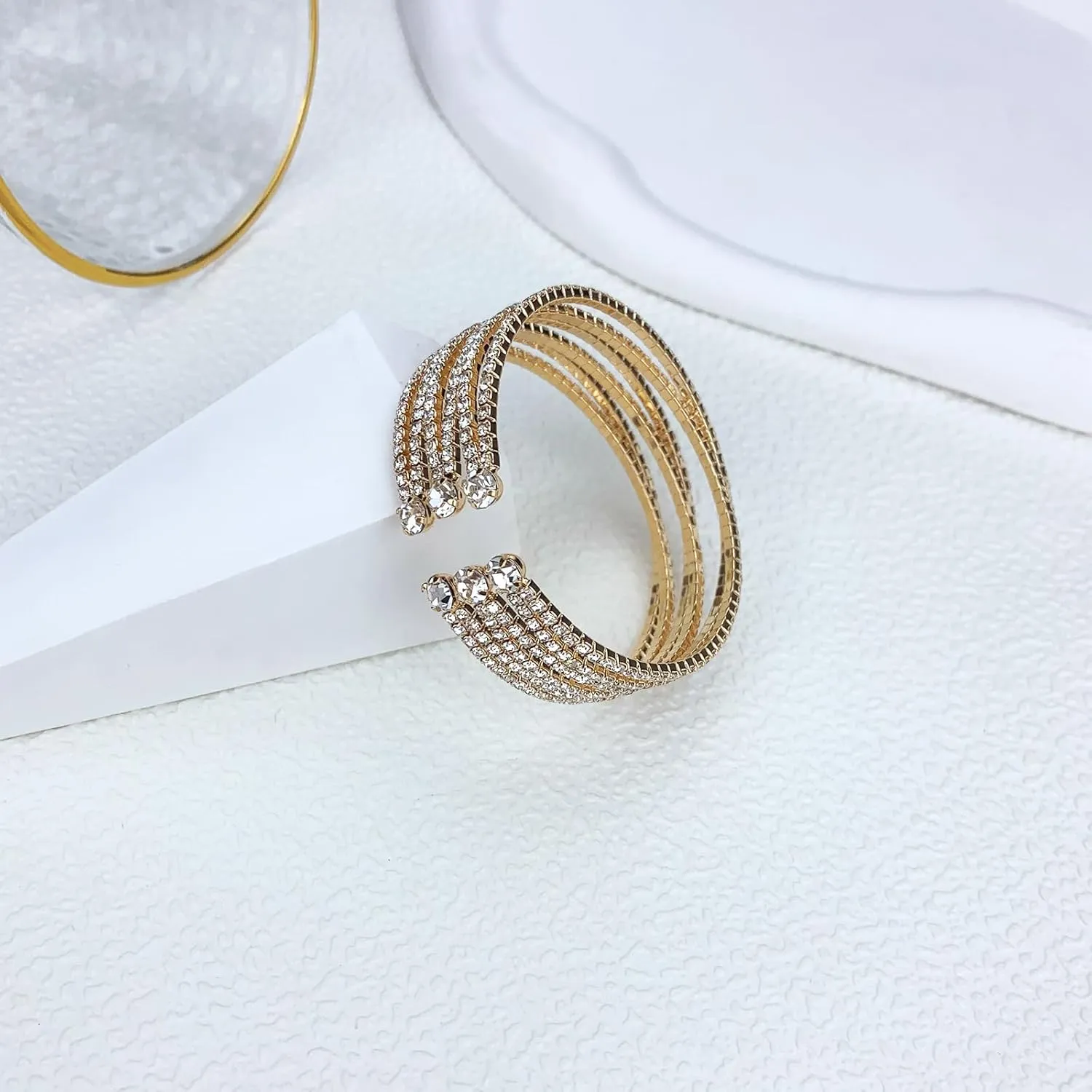 YBMYCM Bling MultiLayer Crystal Rhinestone Cuff Bracelet Gold Silver Cuff Bracelet for Women as Prom Party Wedding Dating Jewellery Accessory