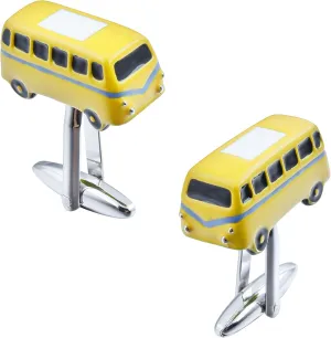 Yellow Bus Cuff links For Men With Gift Box.