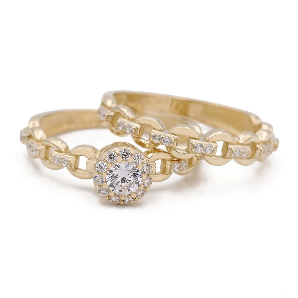 Yellow Gold 14k Bridal Ring Set With Cz