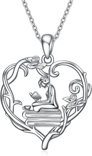 YFN 925 Sterling Silver Book Lover Necklace Reading Pendant for Women Graduation Gift Jewelry for Student Friends Classmate