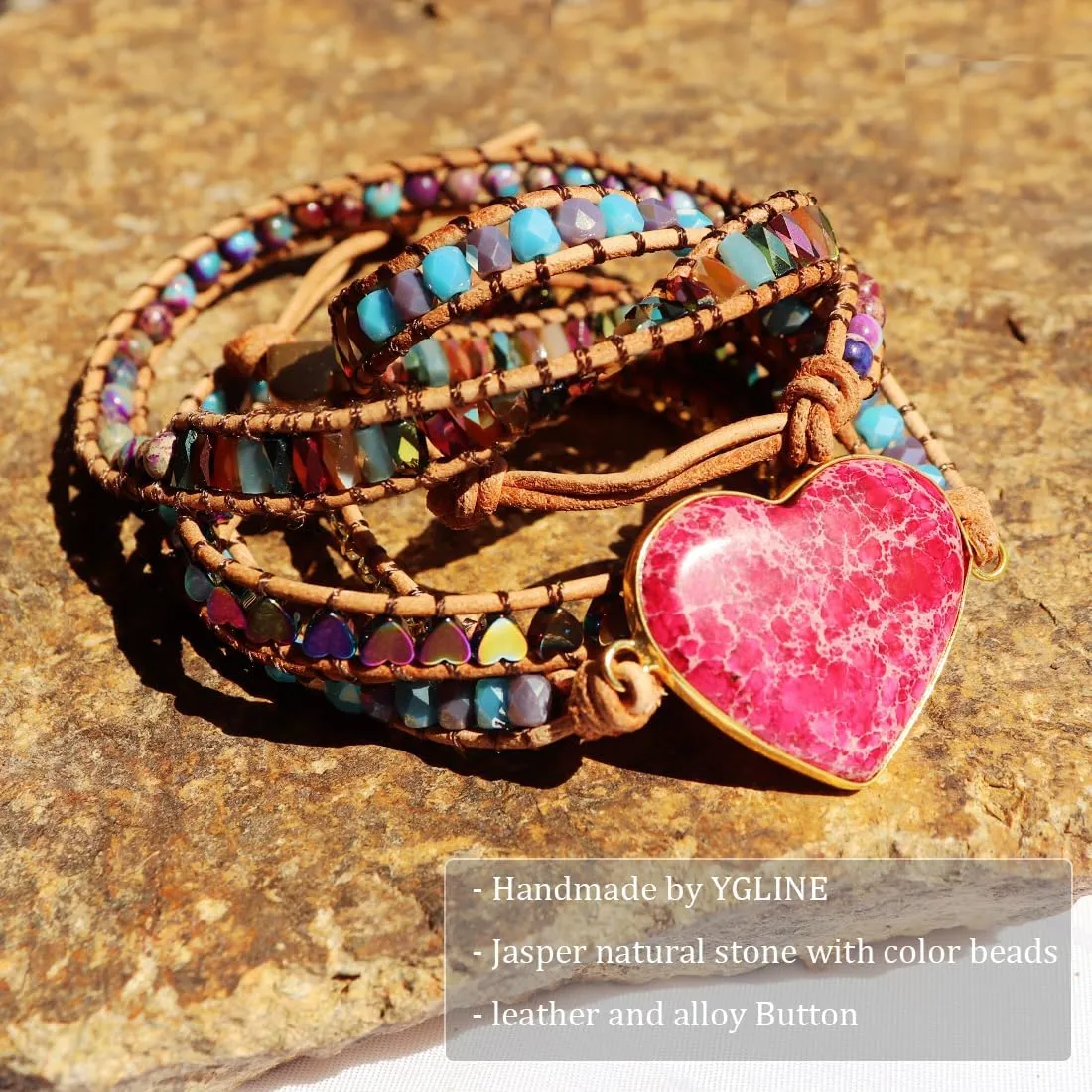 YGLINE Boho Handmade Wrap Leather Tube Crystal Stone Bracelet for Women