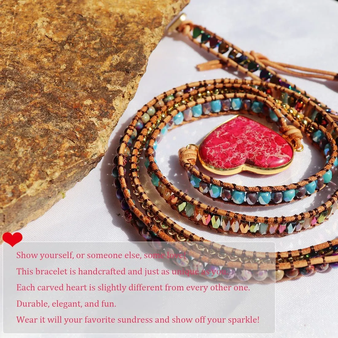 YGLINE Boho Handmade Wrap Leather Tube Crystal Stone Bracelet for Women