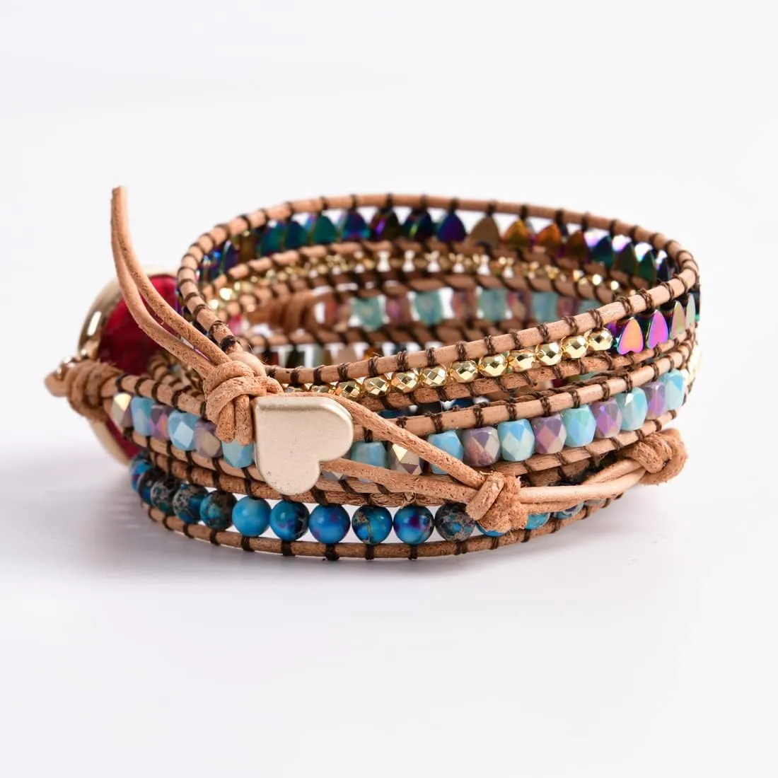 YGLINE Boho Handmade Wrap Leather Tube Crystal Stone Bracelet for Women