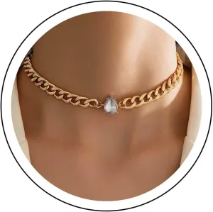 YienDoo Gold Cuban Link Chain Choker Necklace Vintage Teardrop Rhinestone Pendant Necklace Punk Chunky Clavicle Chain Choker Statement Rock Thick Necklace Jewelry for Women and Girls