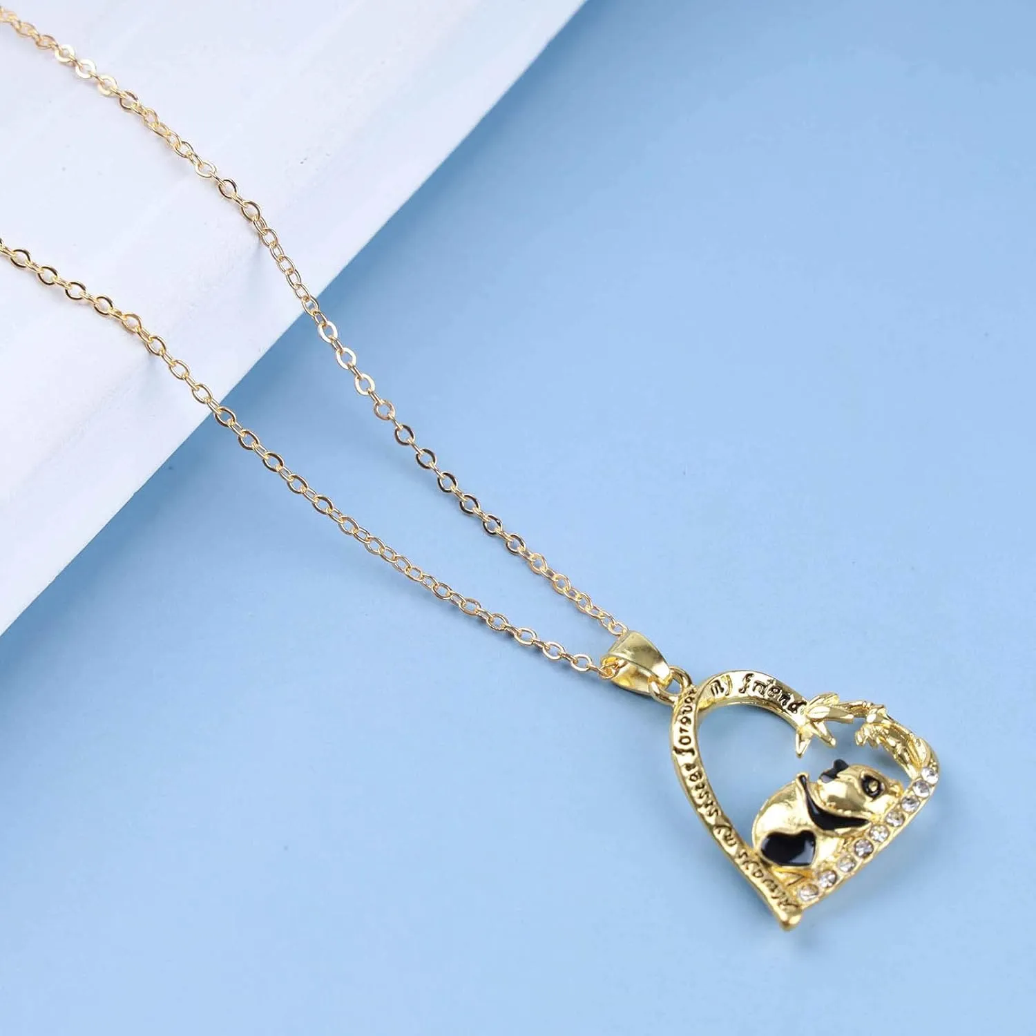 YienDoo Silver Crystal Panda Necklace Choker Vintage Heart Panda and Bamboo Pendant Cute Animal Necklace Charm Jewelry Always My Sister Forever My Friend Birthday Gifts for Kids Women and Girls