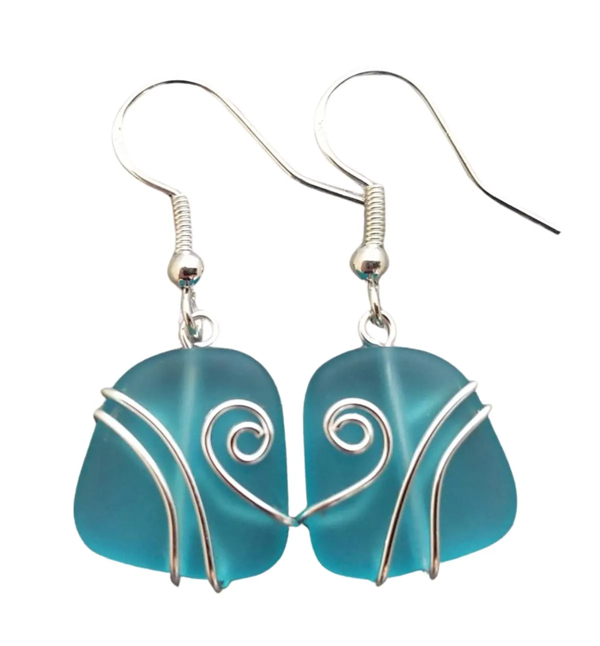 Yinahawaii Handmade Sea Glass Earrings, Hawaiian Jewelry Handmade Earrings, Wire Turquoise Earrings Blue Earrings, Seaglass Jewelry For Women Birthday Gift For Women (December Birthstone Jewelry)