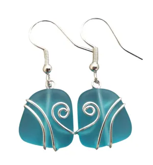 Yinahawaii Handmade Sea Glass Earrings, Hawaiian Jewelry Handmade Earrings, Wire Turquoise Earrings Blue Earrings, Seaglass Jewelry For Women Birthday Gift For Women (December Birthstone Jewelry)