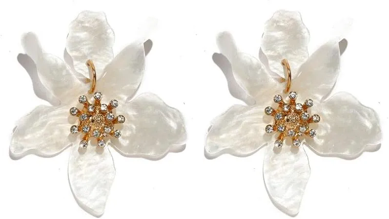 YONYou 6CM Bohemian Luxury Oversize Resin Big Flower Earrings, Resin&Acrylic Stud Earring For Women, Stainless Steel Crystal Jewelry