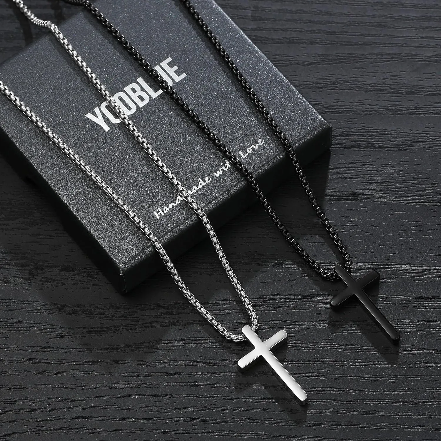 Yooblue 2/3 Pcs Cross Necklace for Men, Silver Black Gold Cross Chain Necklace, Stainless Steel Cross Pendant Jewelry Gifts for Men 16-30 Inches
