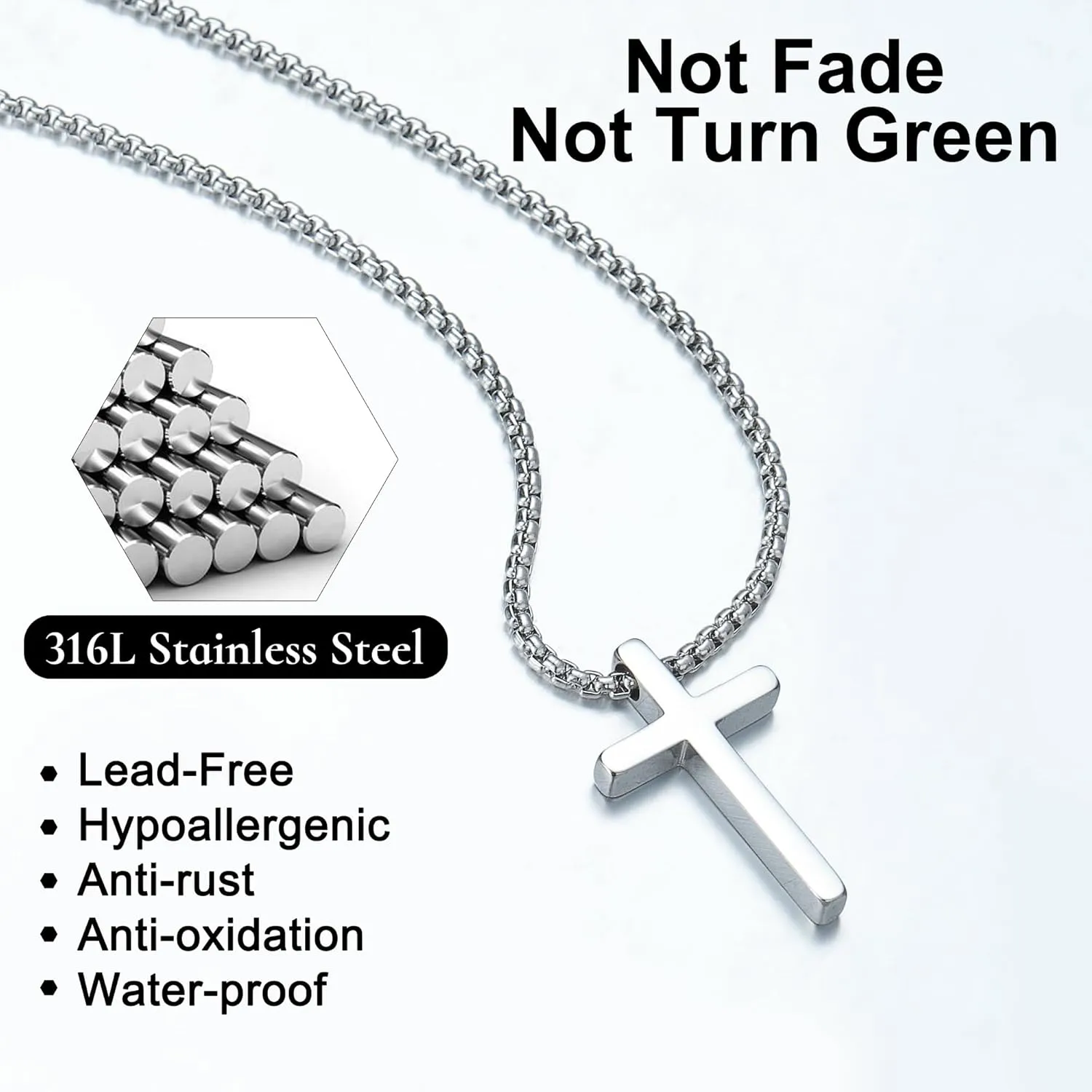 Yooblue 2/3 Pcs Cross Necklace for Men, Silver Black Gold Cross Chain Necklace, Stainless Steel Cross Pendant Jewelry Gifts for Men 16-30 Inches