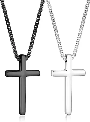 Yooblue 2/3 Pcs Cross Necklace for Men, Silver Black Gold Cross Chain Necklace, Stainless Steel Cross Pendant Jewelry Gifts for Men 16-30 Inches