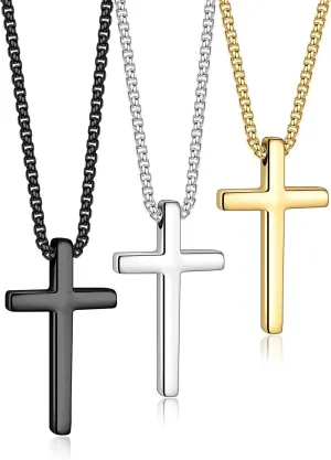 Yooblue 2/3 Pcs Cross Necklace for Men, Silver Black Gold Cross Chain Necklace, Stainless Steel Cross Pendant Jewelry Gifts for Men 16-30 Inches
