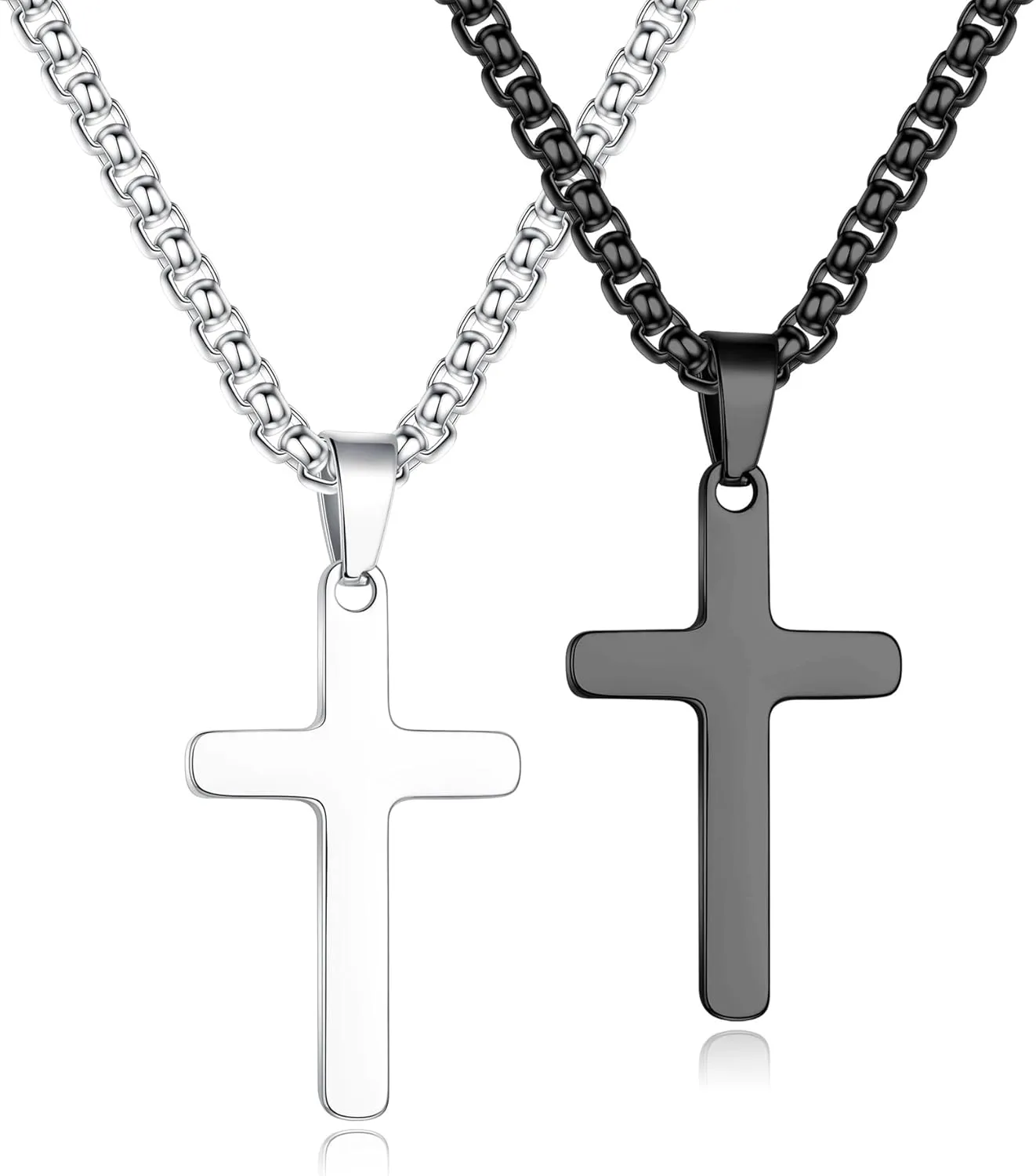 Yooblue Cross Necklace for Men - 2Pcs, 3Pcs Silver Black Gold Stainless Steel Cross Pendant Necklace for Men Women Teen Boys Jewelry Gifts