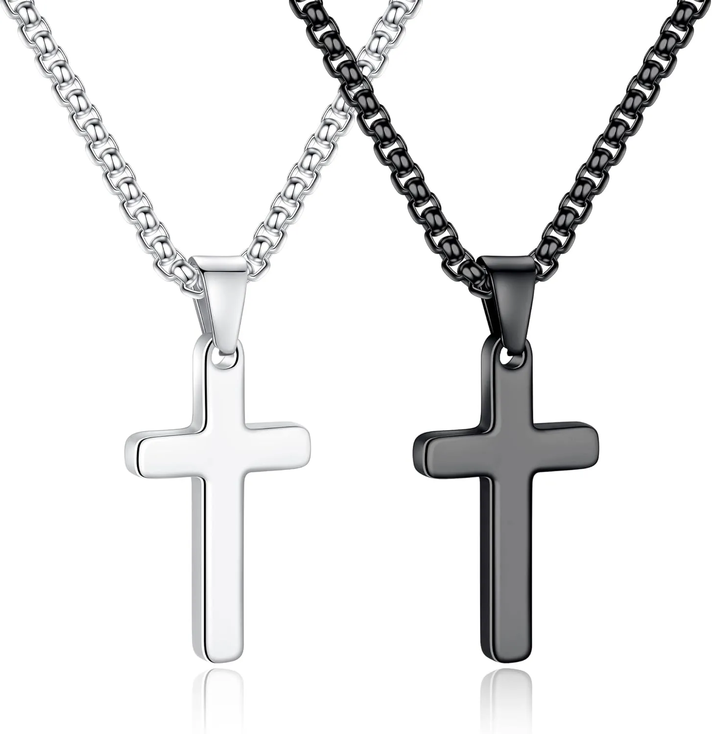Yooblue Cross Necklace for Men - 2Pcs, 3Pcs Silver Black Gold Stainless Steel Cross Pendant Necklace for Men Women Teen Boys Jewelry Gifts