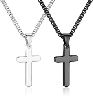 Yooblue Cross Necklace for Men - 2Pcs, 3Pcs Silver Black Gold Stainless Steel Cross Pendant Necklace for Men Women Teen Boys Jewelry Gifts
