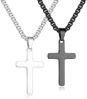 Yooblue Cross Necklace for Men - 2Pcs, 3Pcs Silver Black Gold Stainless Steel Cross Pendant Necklace for Men Women Teen Boys Jewelry Gifts
