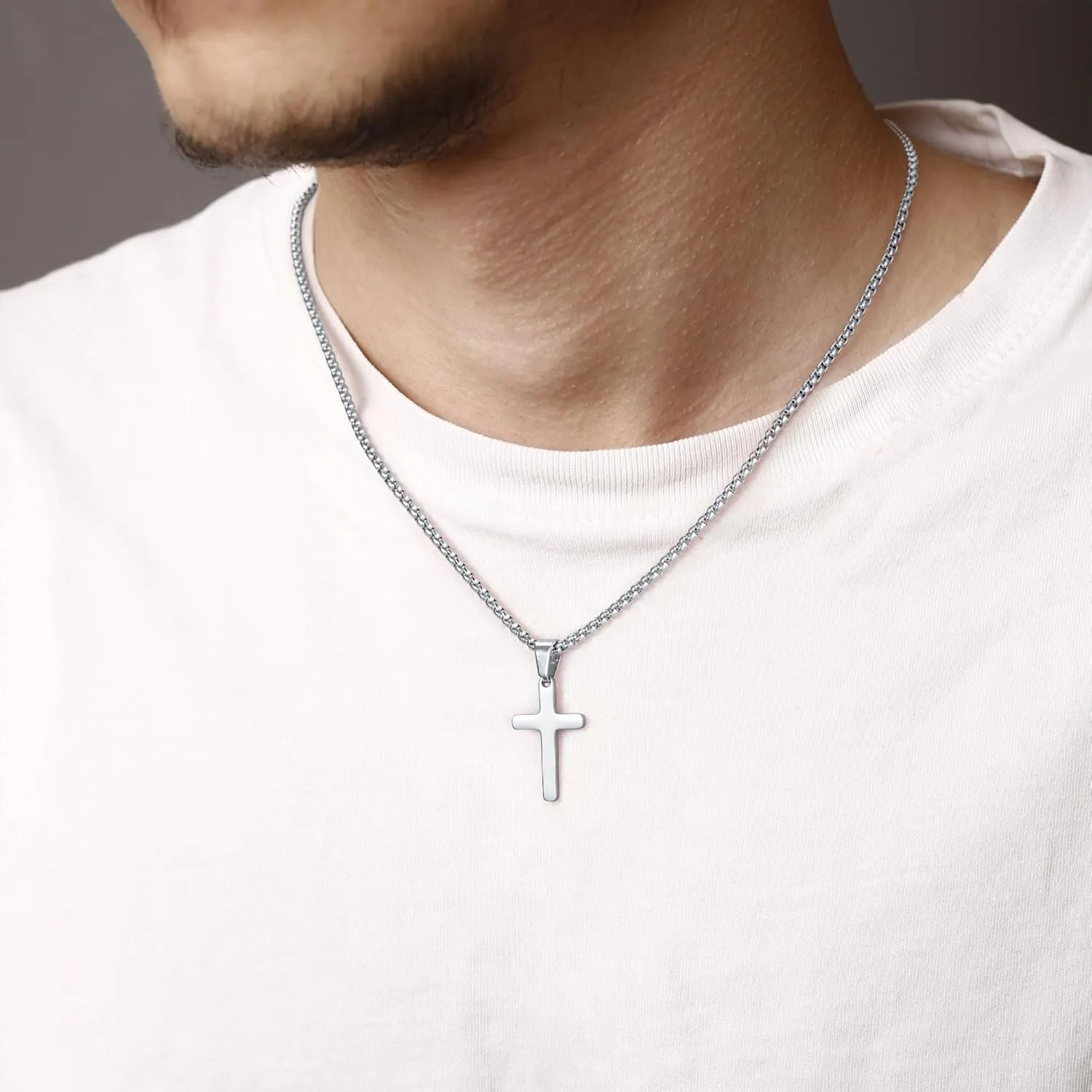 Yooblue Cross Necklace for Men - 2Pcs, 3Pcs Silver Black Gold Stainless Steel Cross Pendant Necklace for Men Women Teen Boys Jewelry Gifts