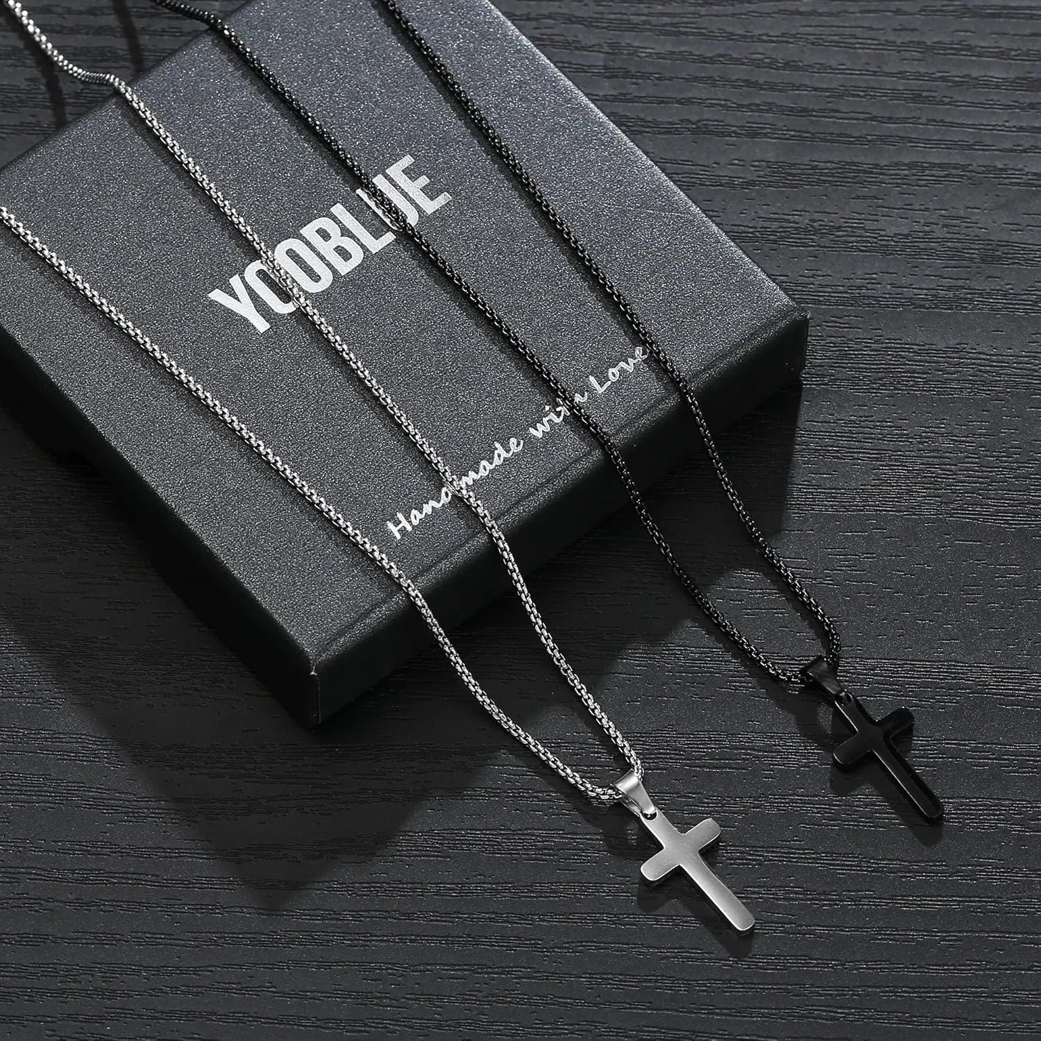 Yooblue Cross Necklace for Men - 2Pcs, 3Pcs Silver Black Gold Stainless Steel Cross Pendant Necklace for Men Women Teen Boys Jewelry Gifts