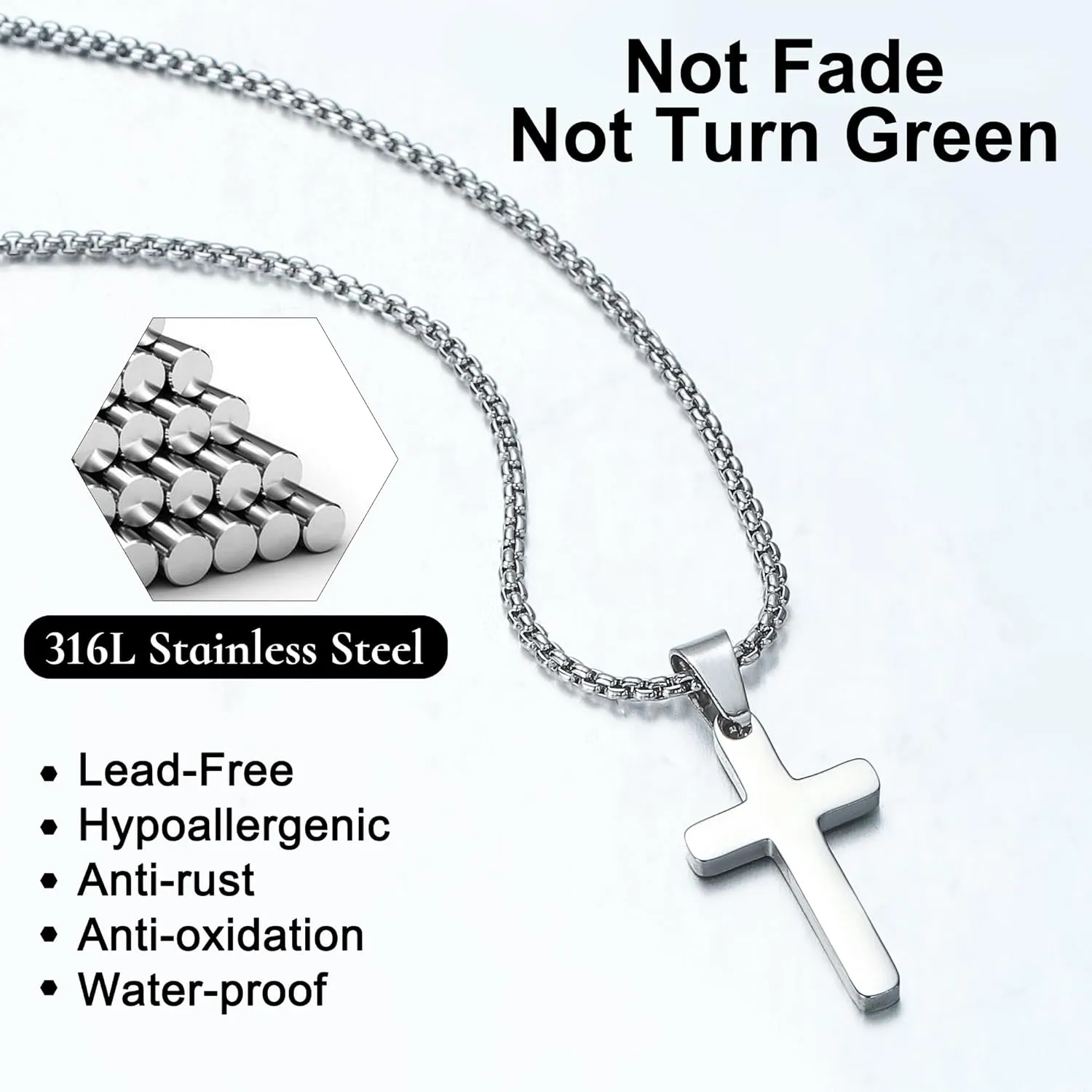 Yooblue Cross Necklace for Men - 2Pcs, 3Pcs Silver Black Gold Stainless Steel Cross Pendant Necklace for Men Women Teen Boys Jewelry Gifts