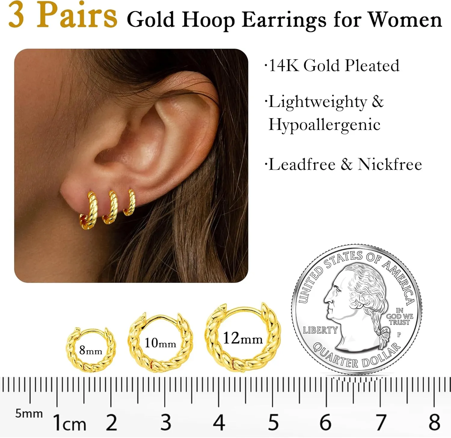 YOOSTEEL Gold Hoop Earrings Set for Women, 14K Gold Plated Dainty Huggie Hoop Earrings for Women Stackable Clip on Earrings Lightweight Earring Jewelry Gifts