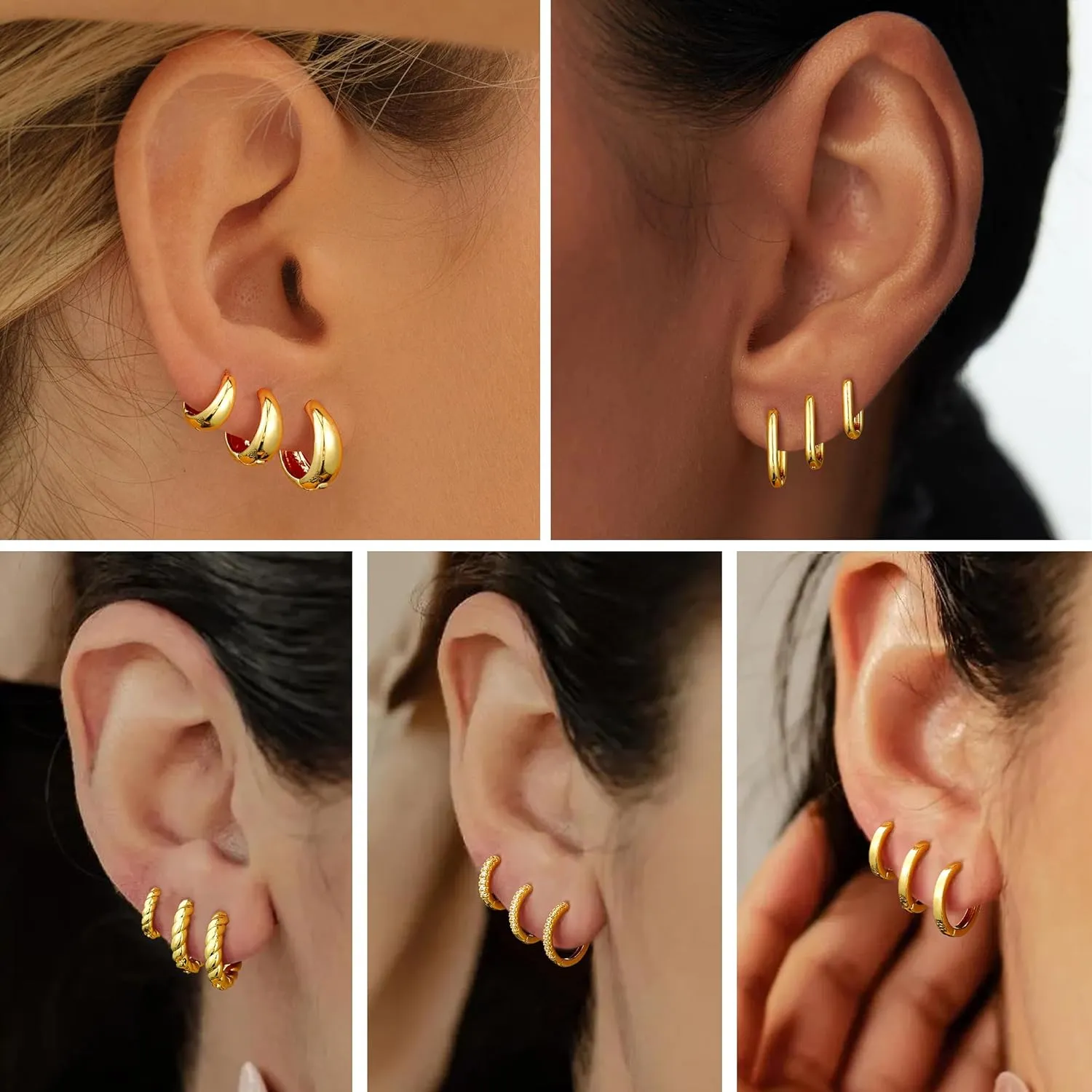 YOOSTEEL Gold Hoop Earrings Set for Women, 14K Gold Plated Dainty Huggie Hoop Earrings for Women Stackable Clip on Earrings Lightweight Earring Jewelry Gifts