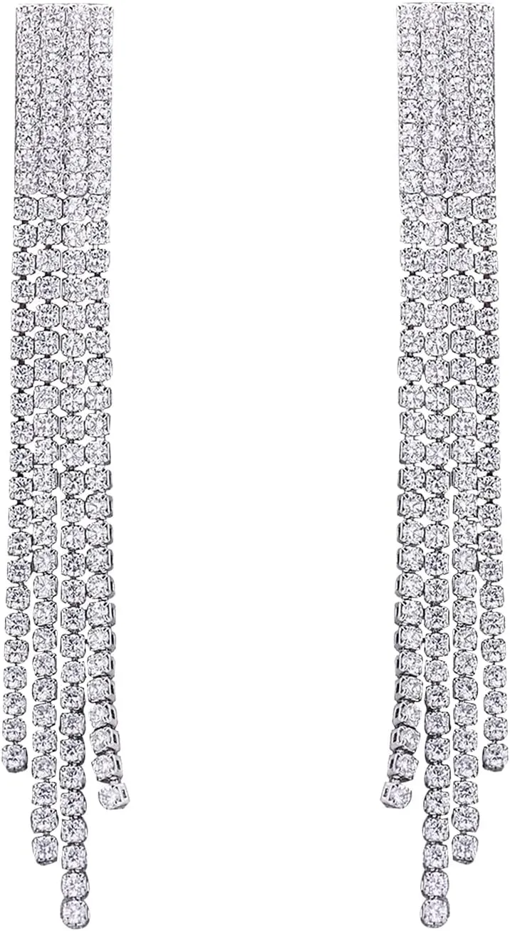 YOQUCOL Boho Tassel Chandelier Earrings Cubic Zirconia Crystal Long Drop Dangle Chain Bohemian Earrings for Women