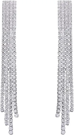 YOQUCOL Boho Tassel Chandelier Earrings Cubic Zirconia Crystal Long Drop Dangle Chain Bohemian Earrings for Women