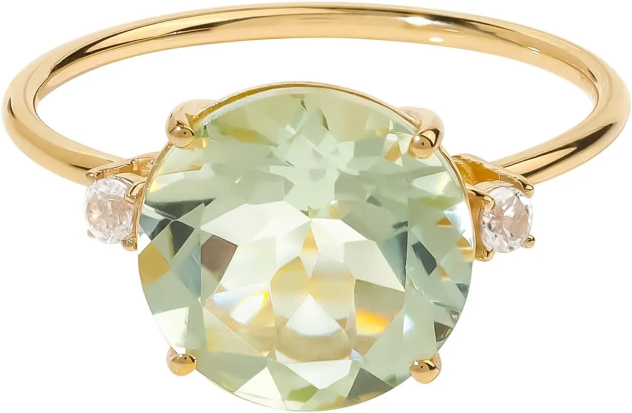 YoTreasure 14K Gold Round Solitare Engagement Ring for Women | Amethyst, Sky Blue Topaz Yellow Gold Wedding Rings | Available in Size 6-10