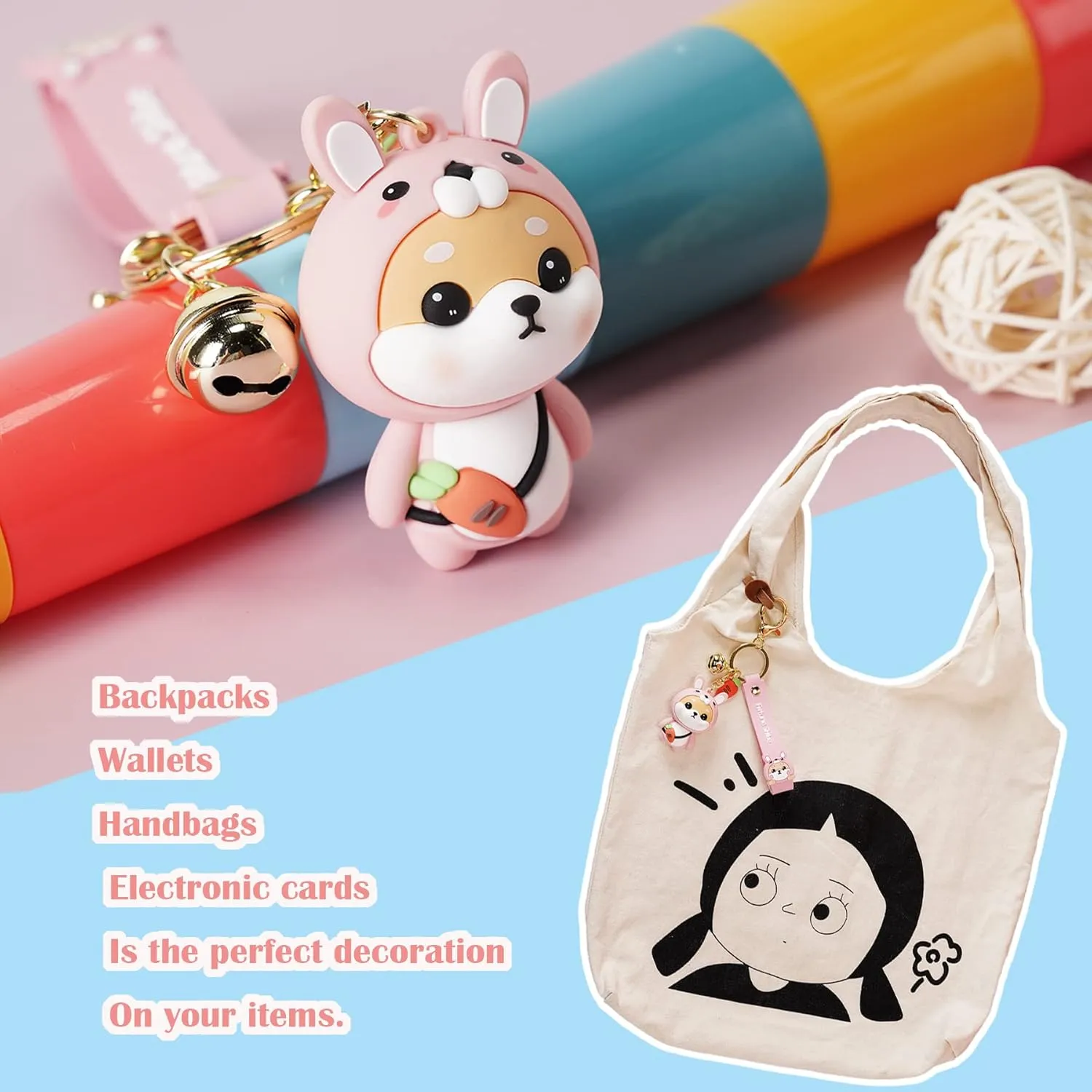 YOU WIZV Cute Keychain Kawaii Anime Keychains for Kids Backpack Charms Key Chain Accessory Friend Gift for Women Girl