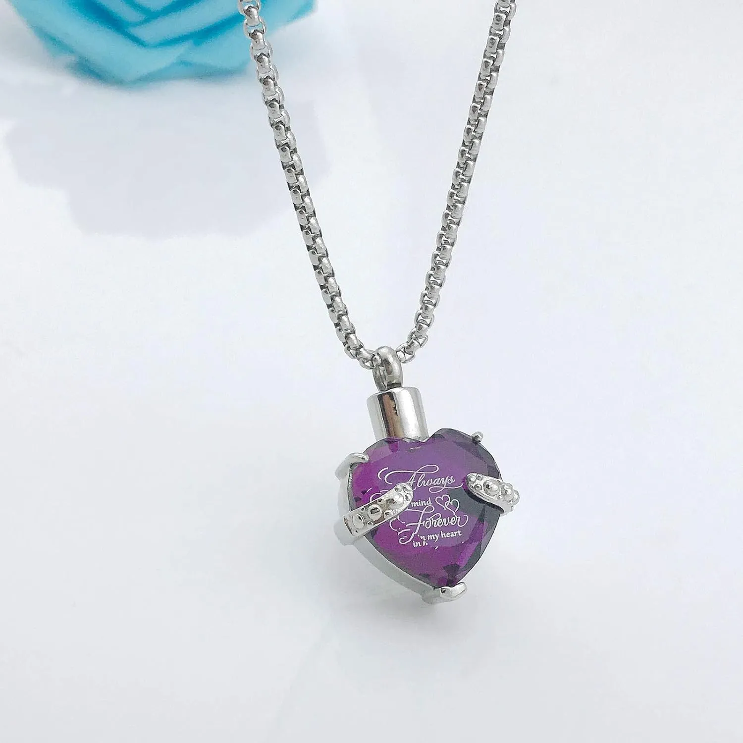 YOUFENG Birthstones Heart Cremation Pendant Urn Necklaces for Ashes Urns for Human Ashes Memorial Locket Keepsake Ashes Jewelry with Fill Kit