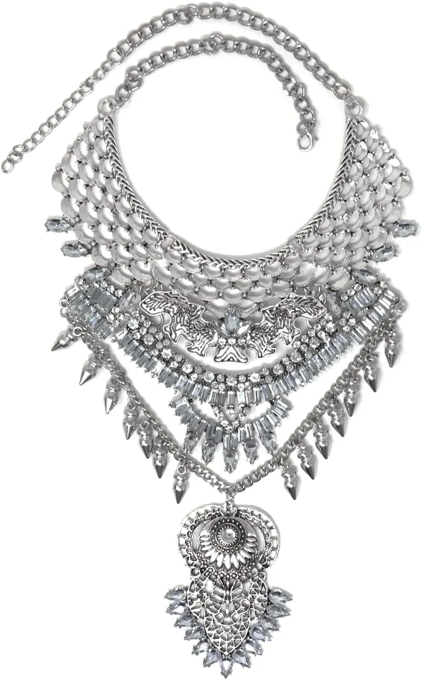 yueton Boho Coin Statement Necklace Long Tassel Chunky Necklace Vintage Gypsy Bohemian Ethnic Tribal Collar Choker Necklace for Women
