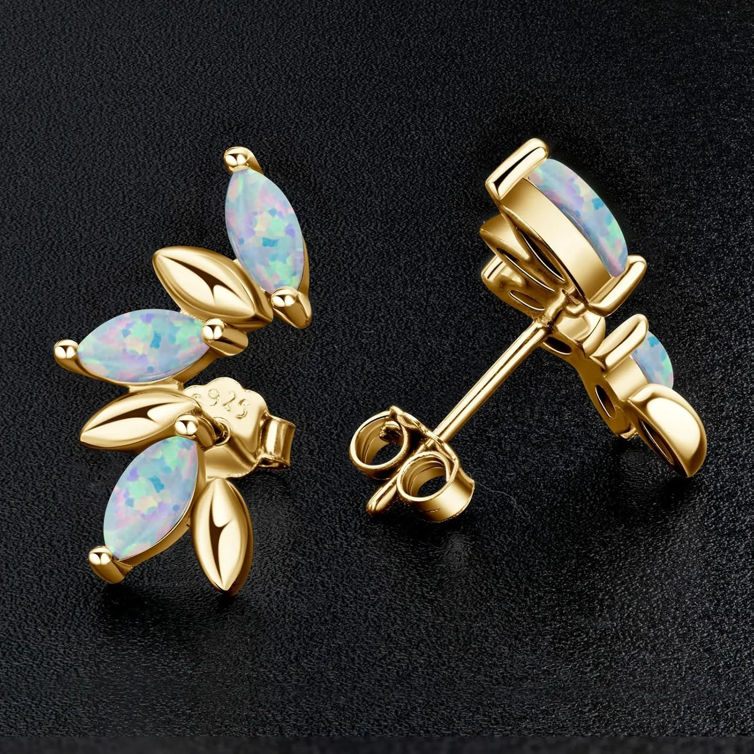 YUNKAI Opal Stud Earrings for Women Sterling Silver Hypoallergenic, Marquise Cut Opal Earring, October Birthstone Jewelry Gifts for Birthday Christmas, Present for Mom Wife