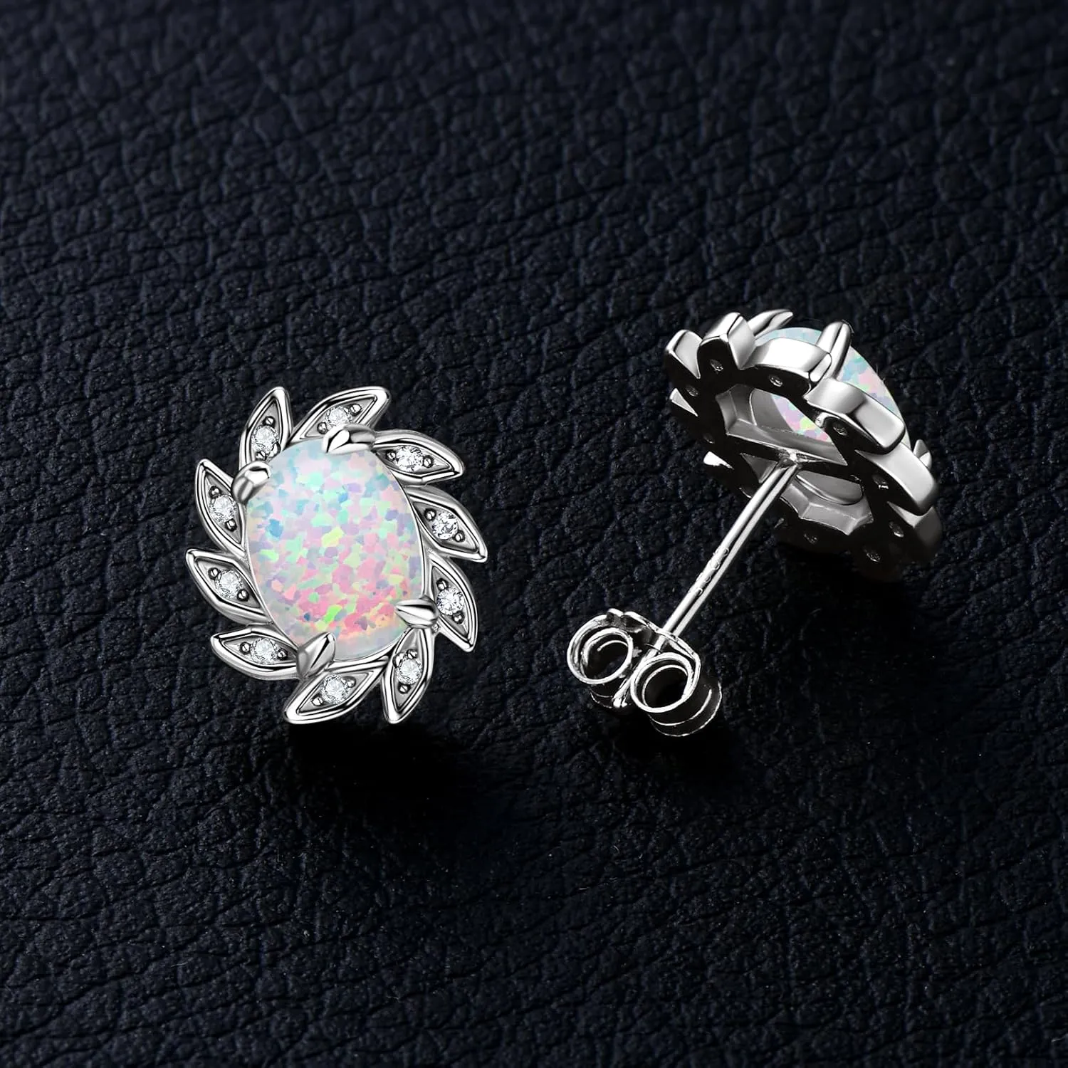 YUNKAI Sterling Silver Opal Stud Earrings for Women, Birthstone Stud Earrings, Oval/Round Shape Opal Earrings Hypoallergenic Jewelry Gift for Birthday Christmas