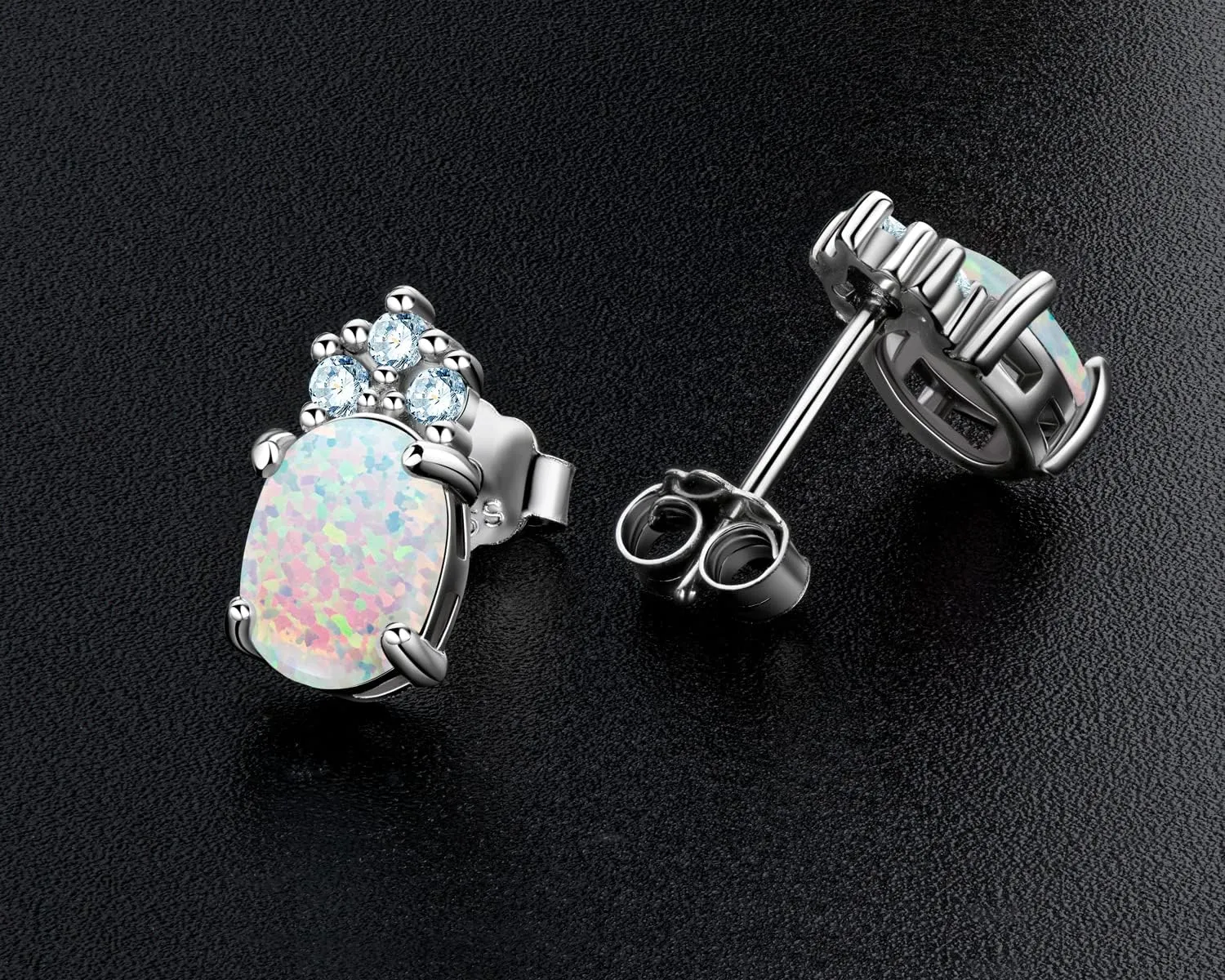 YUNKAI Sterling Silver Opal Stud Earrings for Women, Birthstone Stud Earrings, Oval/Round Shape Opal Earrings Hypoallergenic Jewelry Gift for Birthday Christmas