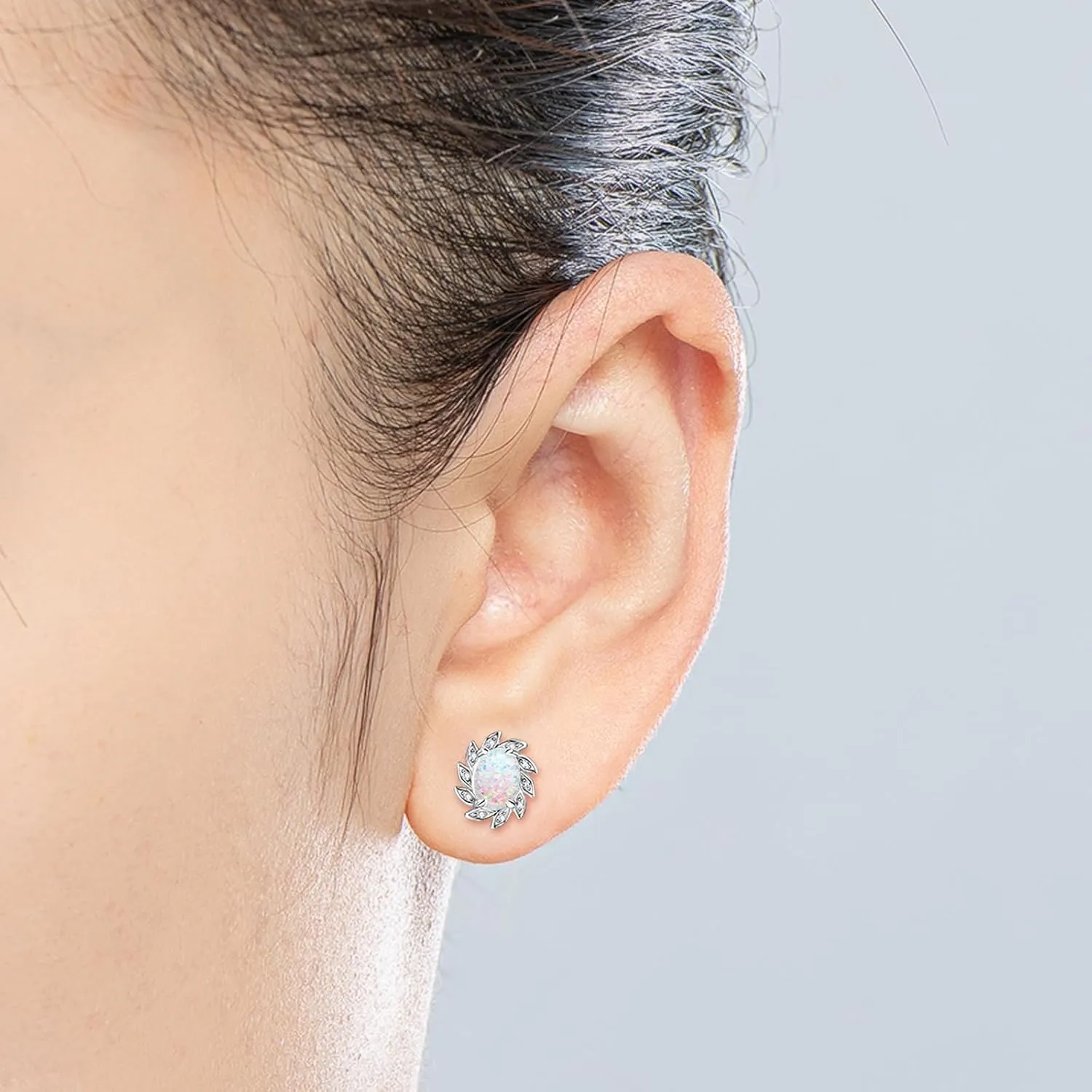 YUNKAI Sterling Silver Opal Stud Earrings for Women, Birthstone Stud Earrings, Oval/Round Shape Opal Earrings Hypoallergenic Jewelry Gift for Birthday Christmas