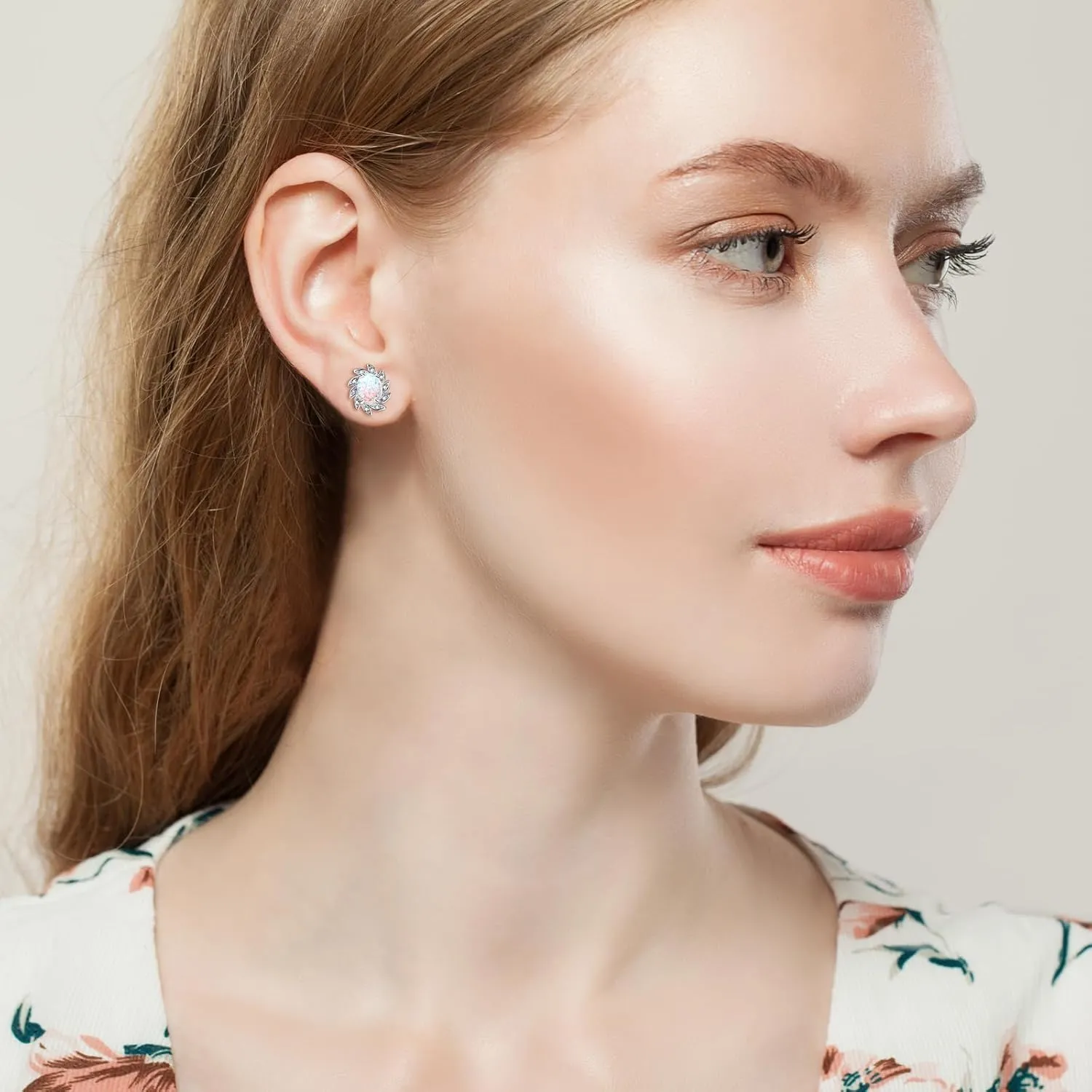 YUNKAI Sterling Silver Opal Stud Earrings for Women, Birthstone Stud Earrings, Oval/Round Shape Opal Earrings Hypoallergenic Jewelry Gift for Birthday Christmas