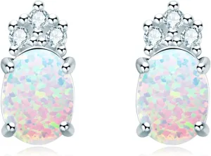 YUNKAI Sterling Silver Opal Stud Earrings for Women, Birthstone Stud Earrings, Oval/Round Shape Opal Earrings Hypoallergenic Jewelry Gift for Birthday Christmas